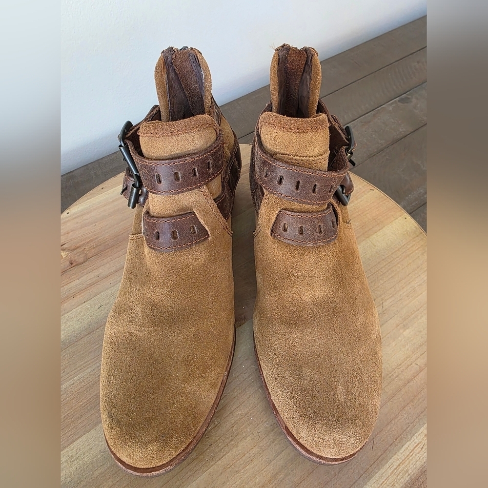 UGG Tan Suede Patsy Chestnut Buckle Ankle Booties- Womens SZ 6 - Picture 6 of 11